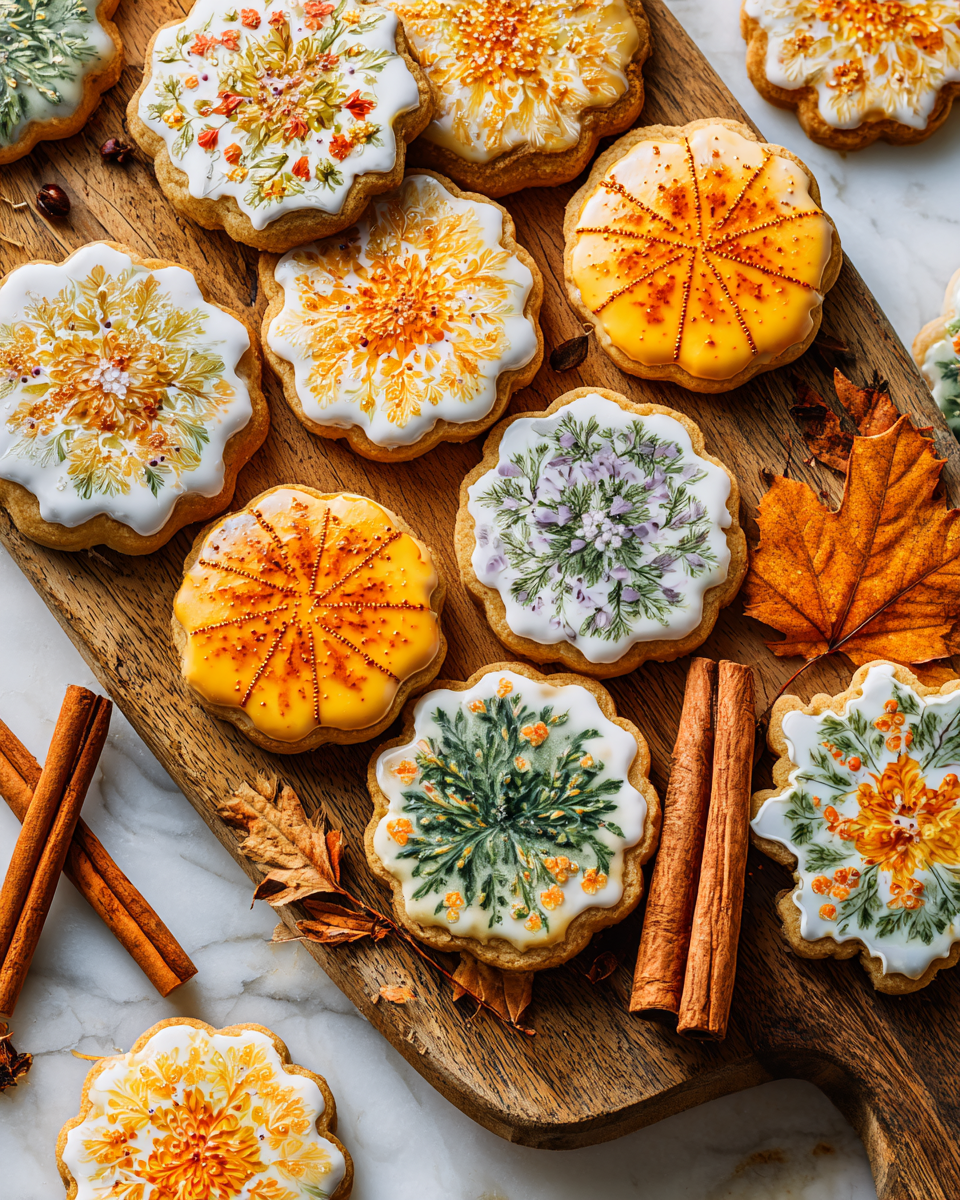 Biscotti di Zucchero Cuciti per Festeggiare l'Autunno Biscotti di zucchero cuciti decorati per le festività autunnali in Italia.