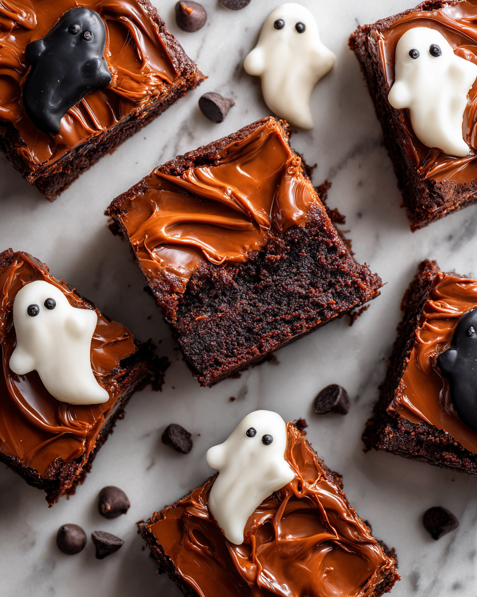 Brownies Fantasmi con Ganache: Dolce Autunnale Brownies Fantasmi con Ganache, dolce autunnale perfetto per Halloween.