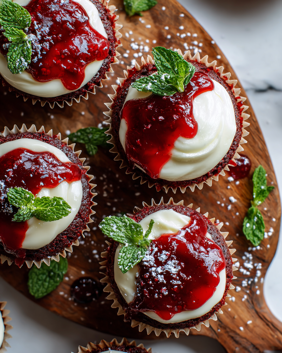 Cupcake Rosso Sangue: Un Dolcetto Spaventoso per l'Autunno Cupcake Rosso Sangue decorati con salsa di frutta, perfetti per Halloween e l'autunno, ricetta gustosa e festiva.