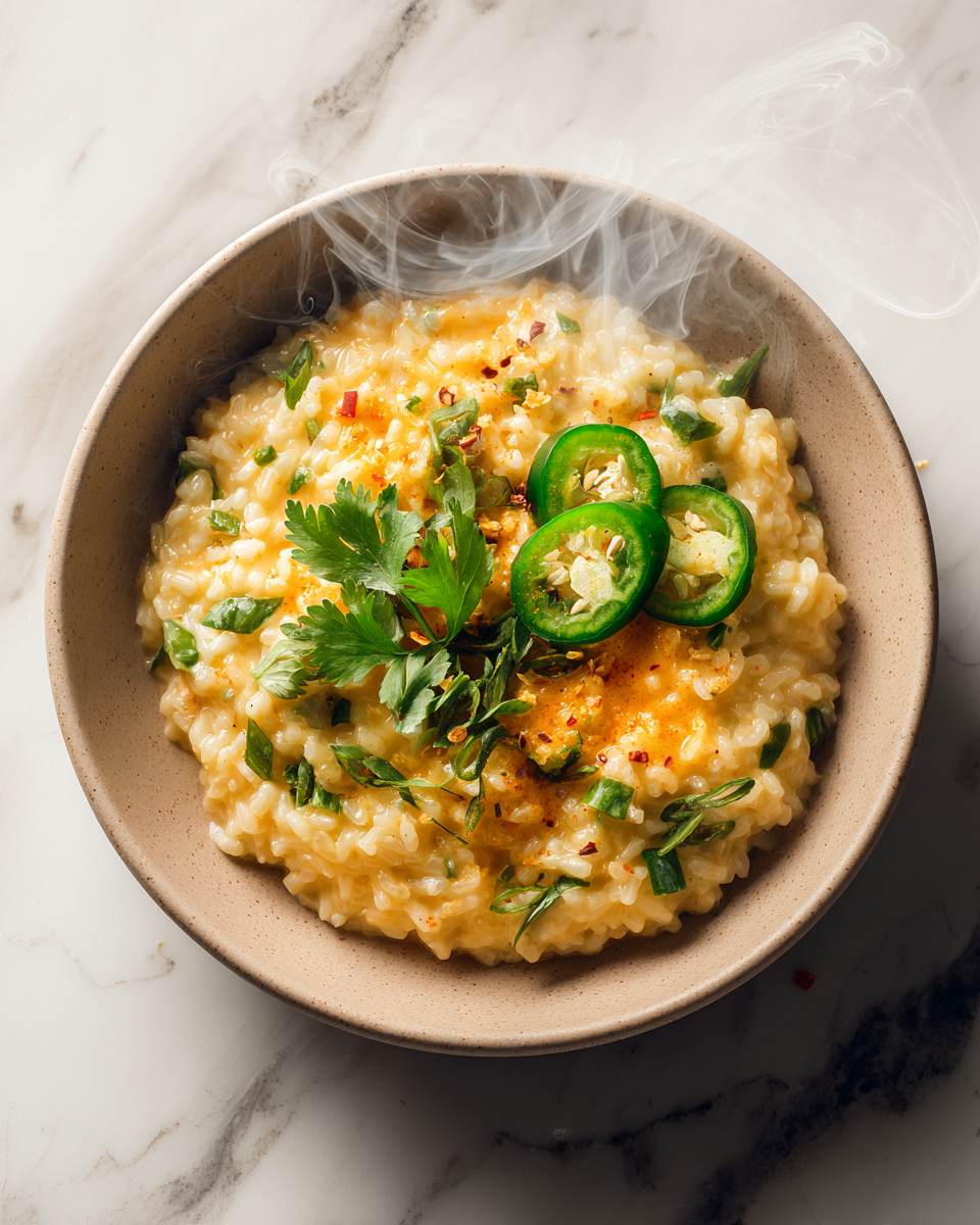 Risotto di Jalapeño Popper: Piccante e Cremoso Jalapeño Popper Chili caldo e cremoso, un comfort food autunnale perfetto per le serate in compagnia.