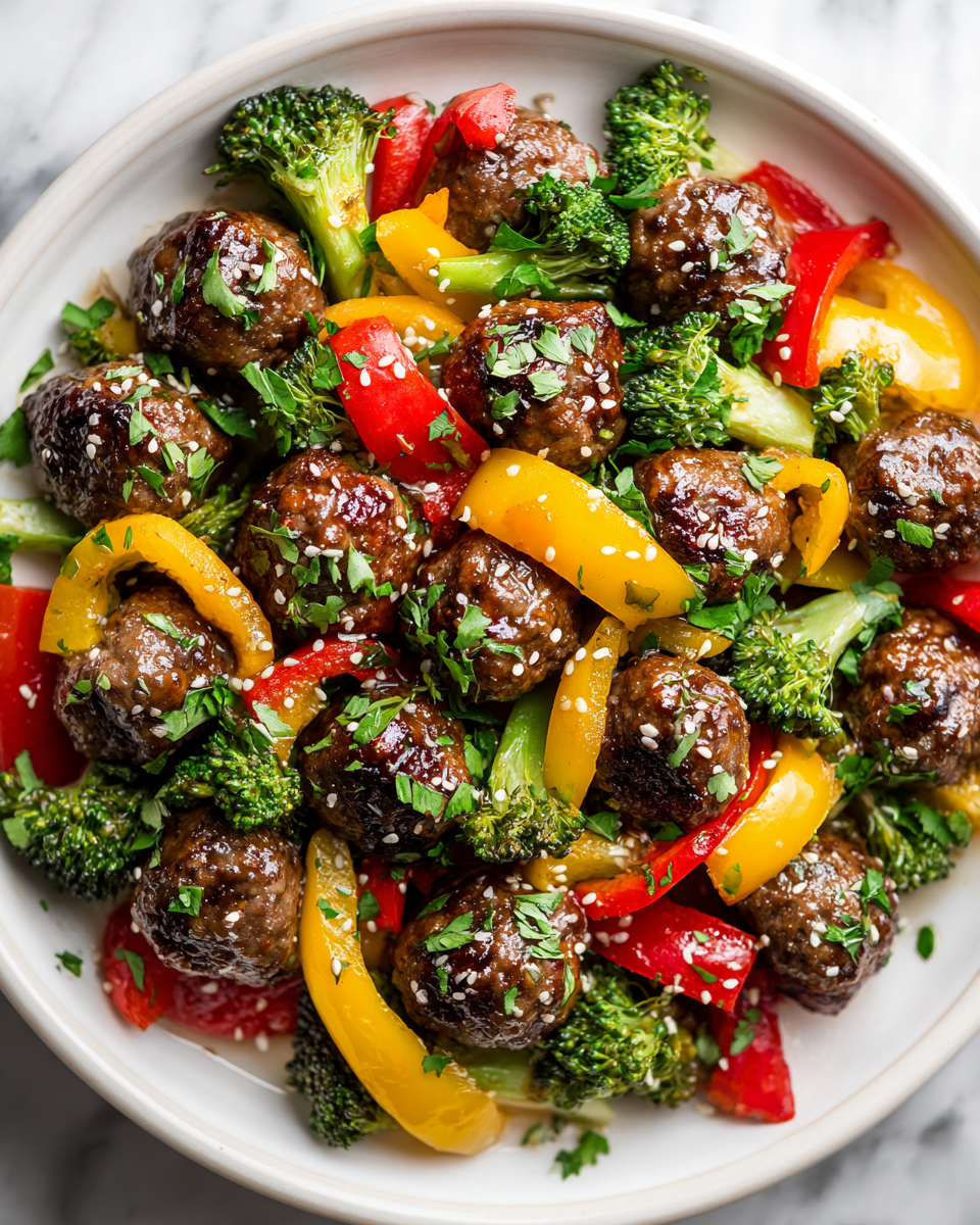 Polpette di Manzo Saltate: Semplici e Gustose Polpette di manzo saltate con verdure fresche, un piatto autunnale italiano delizioso e semplice.