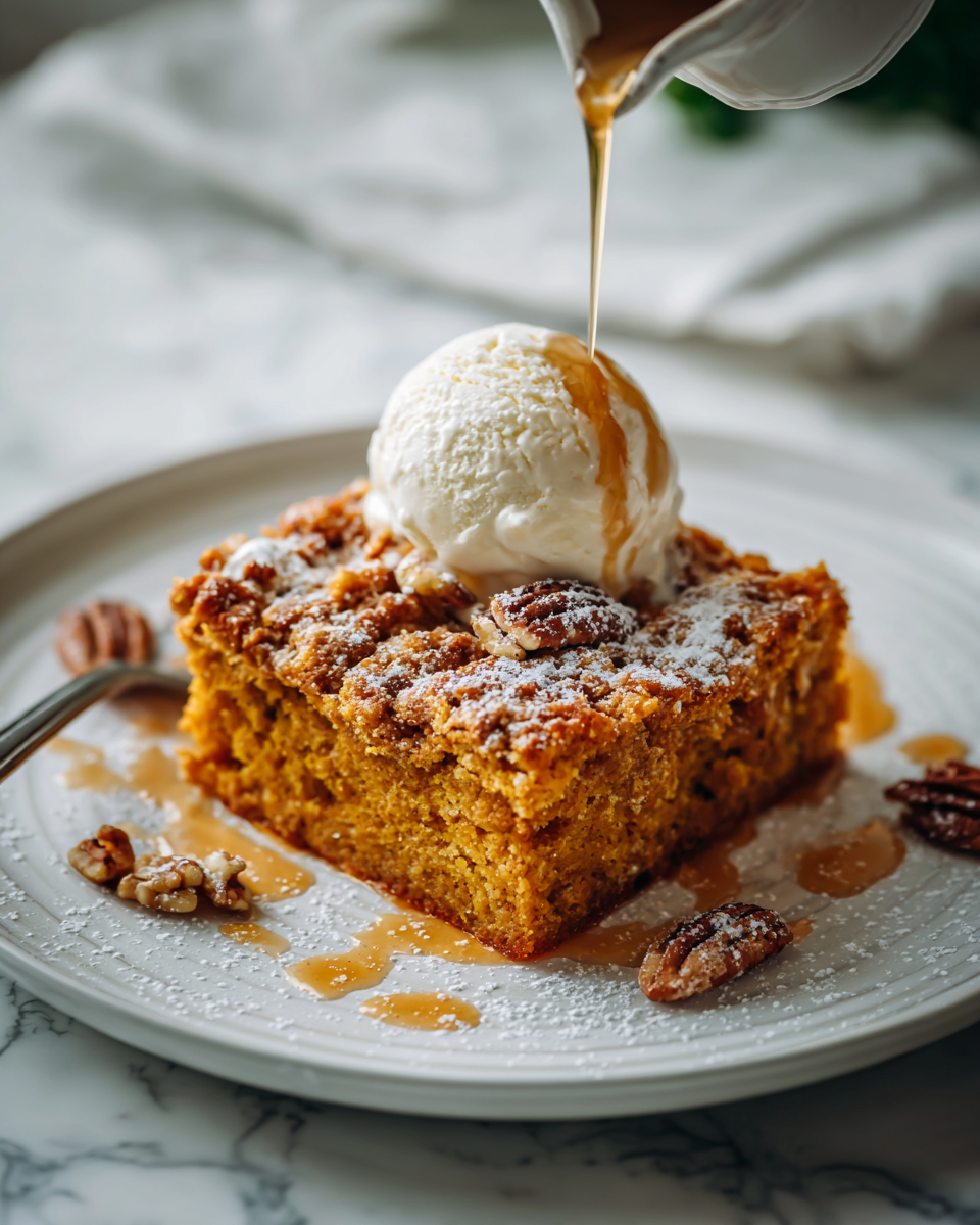 Delizioso Pumpkin Dump Cake per l'Autunno Delizioso Pumpkin Dump Cake pronto in 60 minuti, semplice e perfetto per le feste autunnali, ricco di sapore e comfort