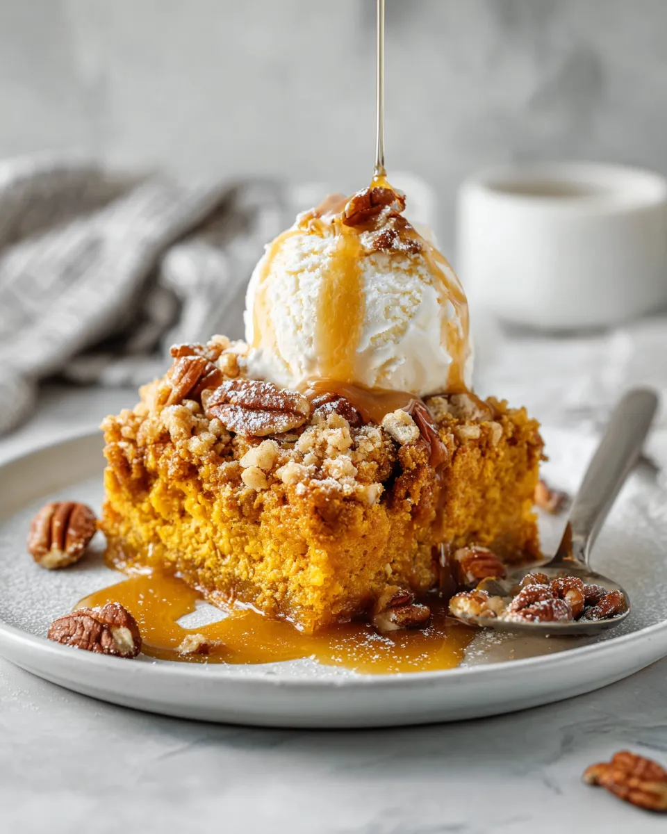 Delizioso Pumpkin Dump Cake per l'Autunno Delizioso Pumpkin Dump Cake pronto in 60 minuti, semplice e perfetto per le feste autunnali, ricco di sapore e comfort