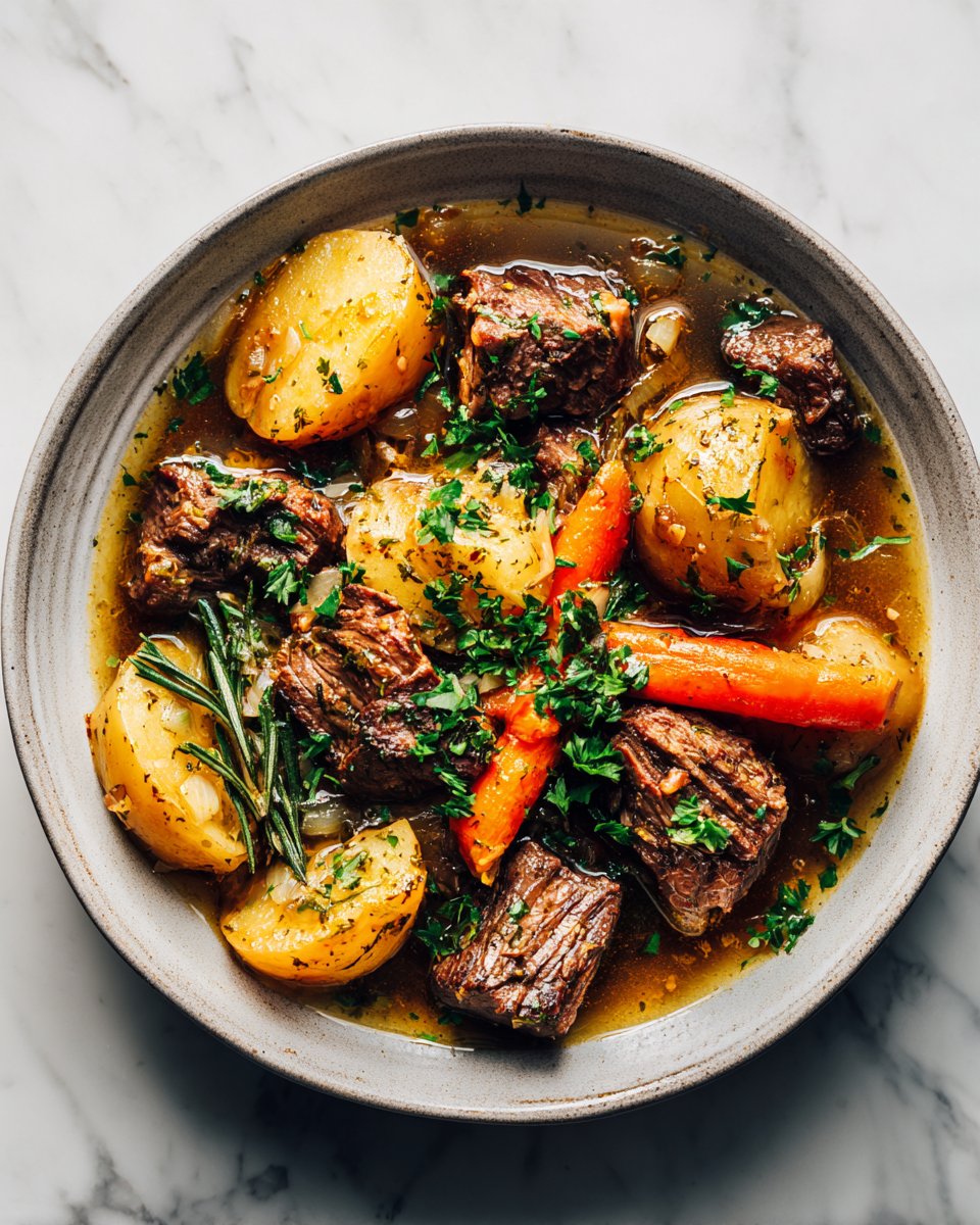 Delizioso Stufato di Manzo all'Instant Pot Stufato di manzo all'Instant Pot con verdure fresche, piatto autunnale ricco di sapori italiani.