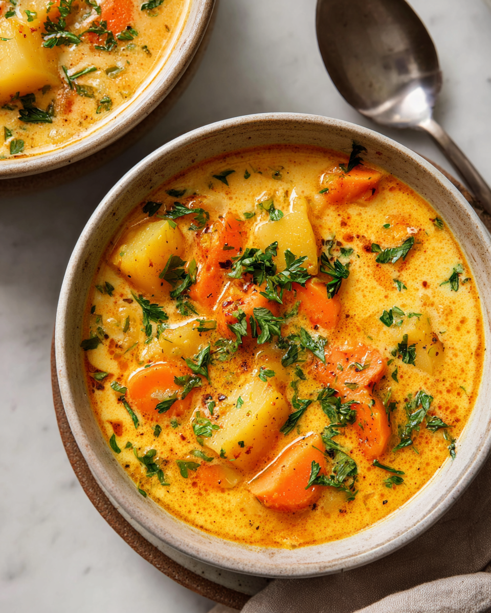 Scalda il Tuo Cuore con Questa Zuppa Cremosa di Carote e Patate Zuppa cremosa di carote e patate, piatto autunnale confortante e nutriente, perfetto per la stagione delle feste in Toscana.