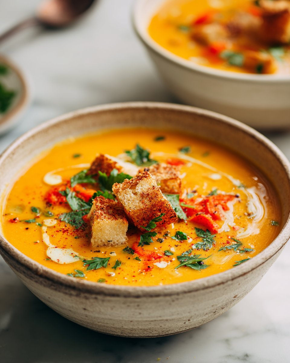 Scalda il Tuo Cuore con Questa Zuppa Cremosa di Carote e Patate Zuppa cremosa di carote e patate, piatto autunnale confortante e nutriente, perfetto per la stagione delle feste in Toscana.