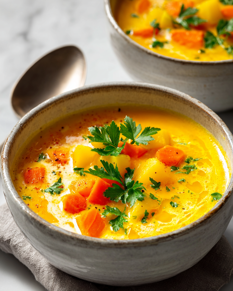 Scalda il Tuo Cuore con Questa Zuppa Cremosa di Carote e Patate Zuppa cremosa di carote e patate, piatto autunnale confortante e nutriente, perfetto per la stagione delle feste in Toscana.