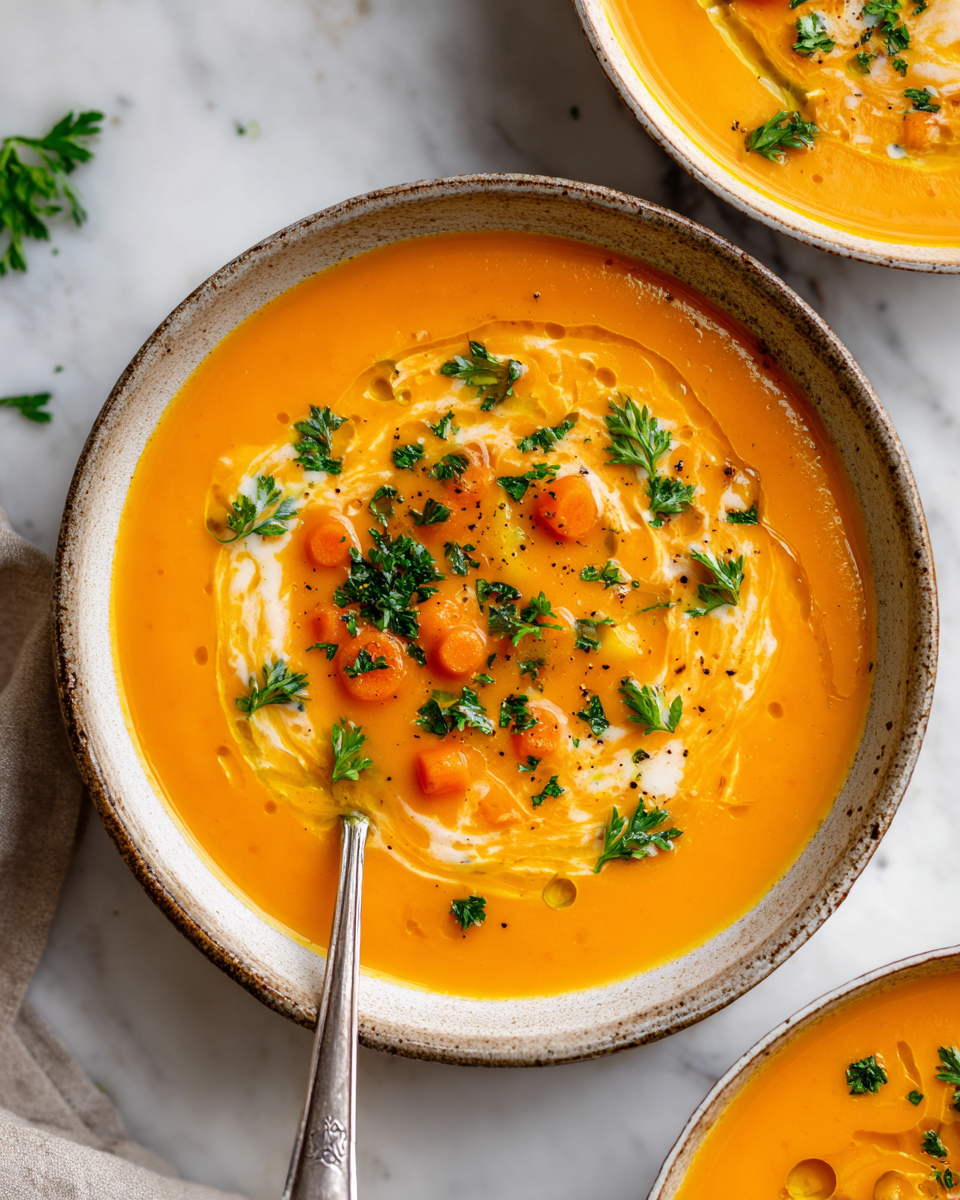 Scalda il Tuo Cuore con Questa Zuppa Cremosa di Carote e Patate Zuppa cremosa di carote e patate, piatto autunnale confortante e nutriente, perfetto per la stagione delle feste in Toscana.