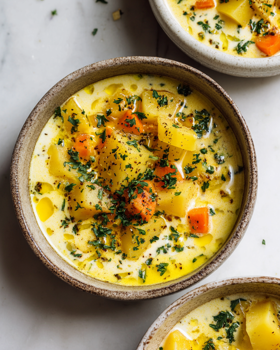 Zuppa di Patate Autunnale: Comfort in Tavola Zuppa di patate autunnale cremosa e nutriente, ideale per riscaldarsi nelle fredde serate di autunno.