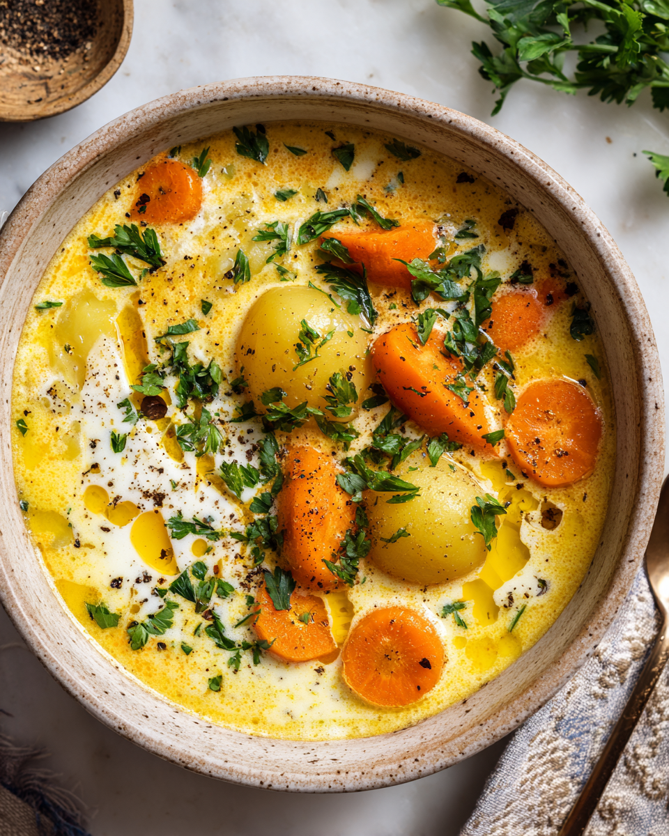 Zuppa di Patate Autunnale: Comfort in Tavola Zuppa di patate autunnale cremosa e nutriente, ideale per riscaldarsi nelle fredde serate di autunno.