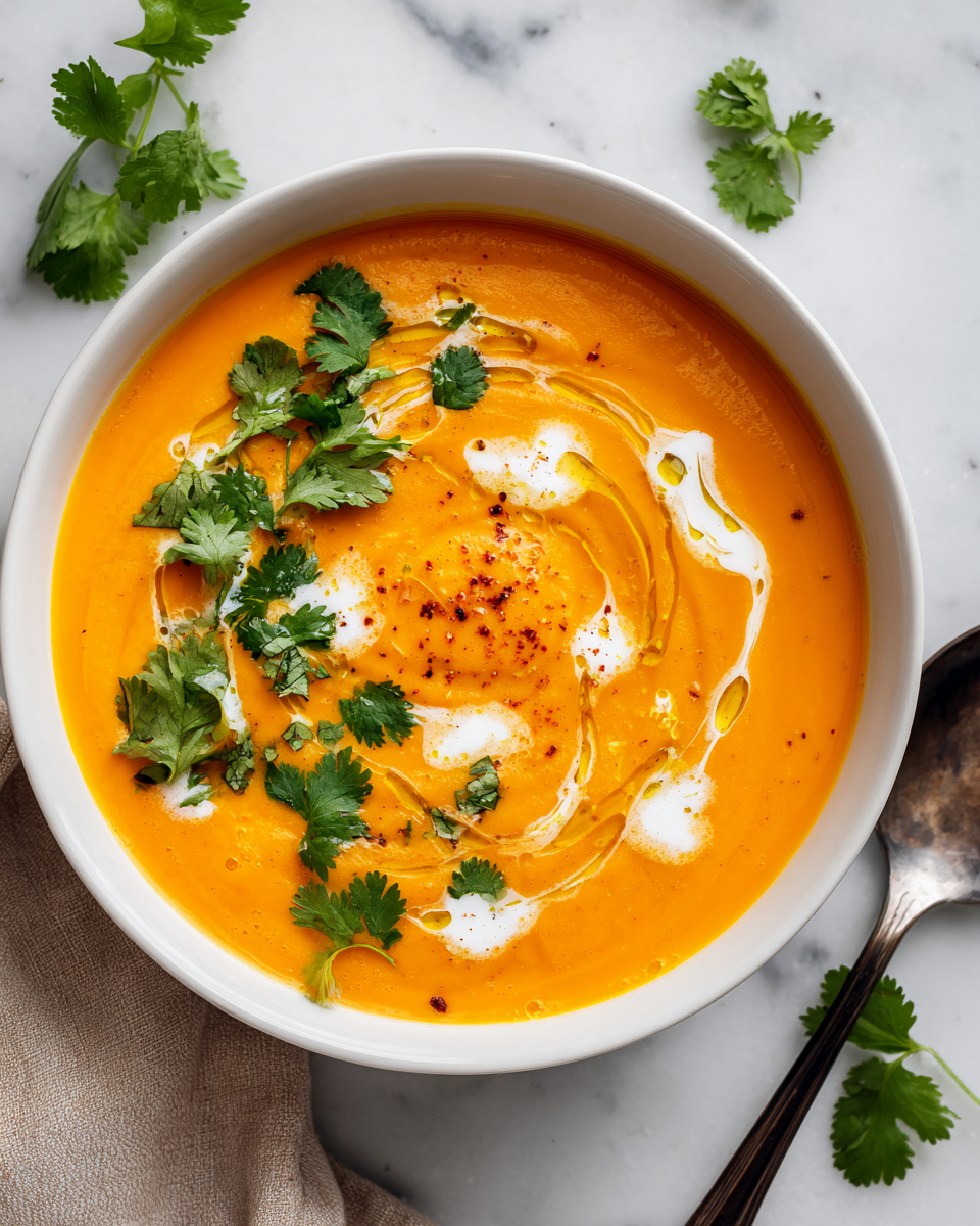 Zuppa cremosa di patate dolci, calda e confortante, ideale per l'autunno.