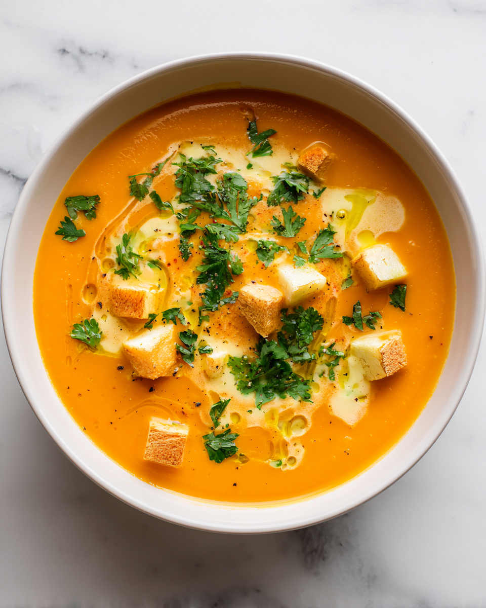 Zuppa cremosa di patate dolci, calda e confortante, ideale per l'autunno.