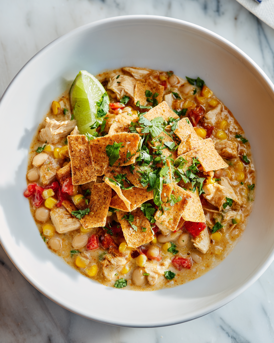 Deliziosi Burrito Bowl con Chili Bianco di Pollo Burrito bowl con chili bianco di pollo, un piatto autunnale ricco di sapori.