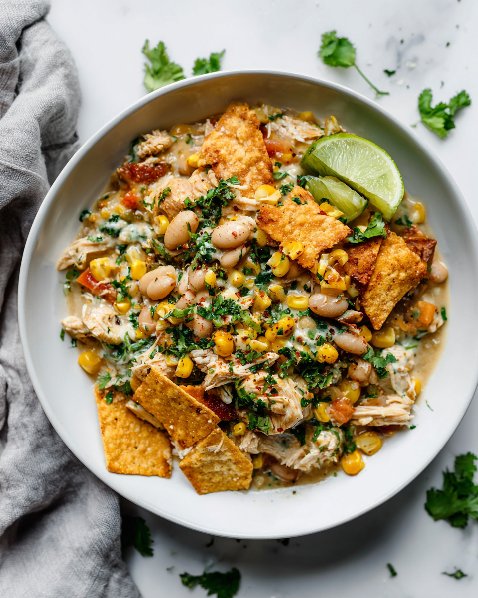 Deliziosi Burrito Bowl con Chili Bianco di Pollo Burrito bowl con chili bianco di pollo, un piatto autunnale ricco di sapori.