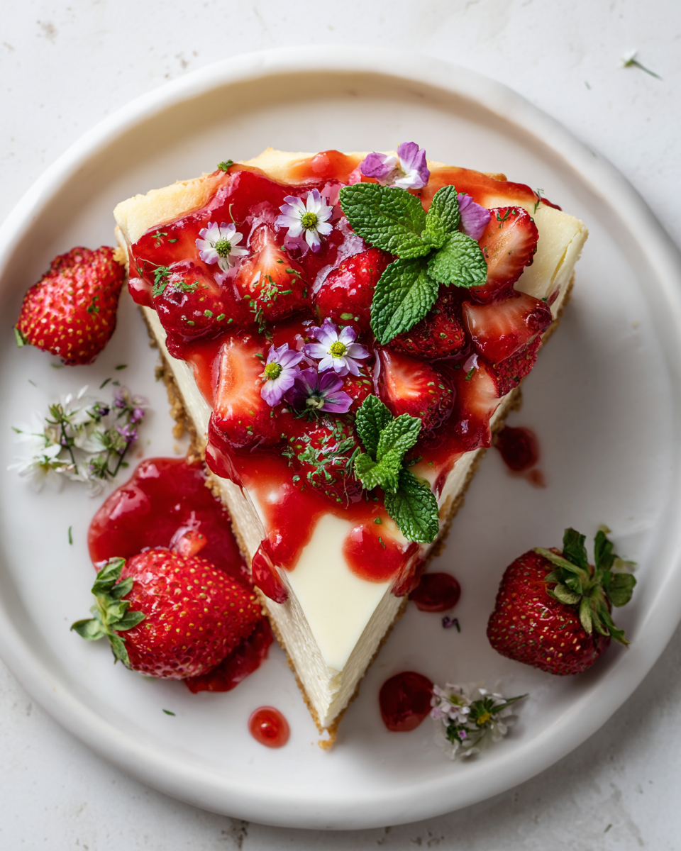 Deliziosa Cheesecake di Fragole per Pasqua Cheesecake di fragole vellutata, un dolce ideale per Pasqua, semplice e fresco.
