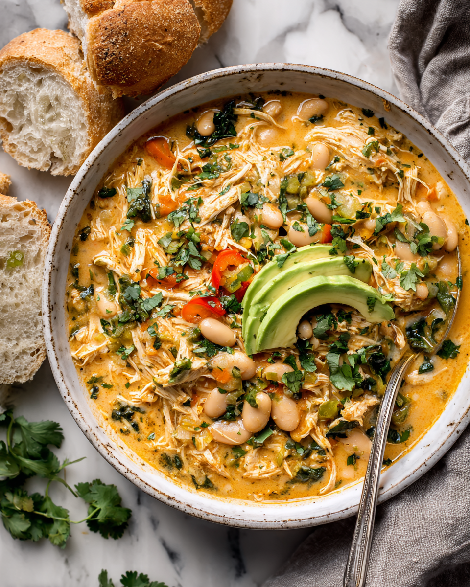 Chili di pollo bianco cajun: un piatto autunnale ricco e confortante con pollo e spezie cajun.