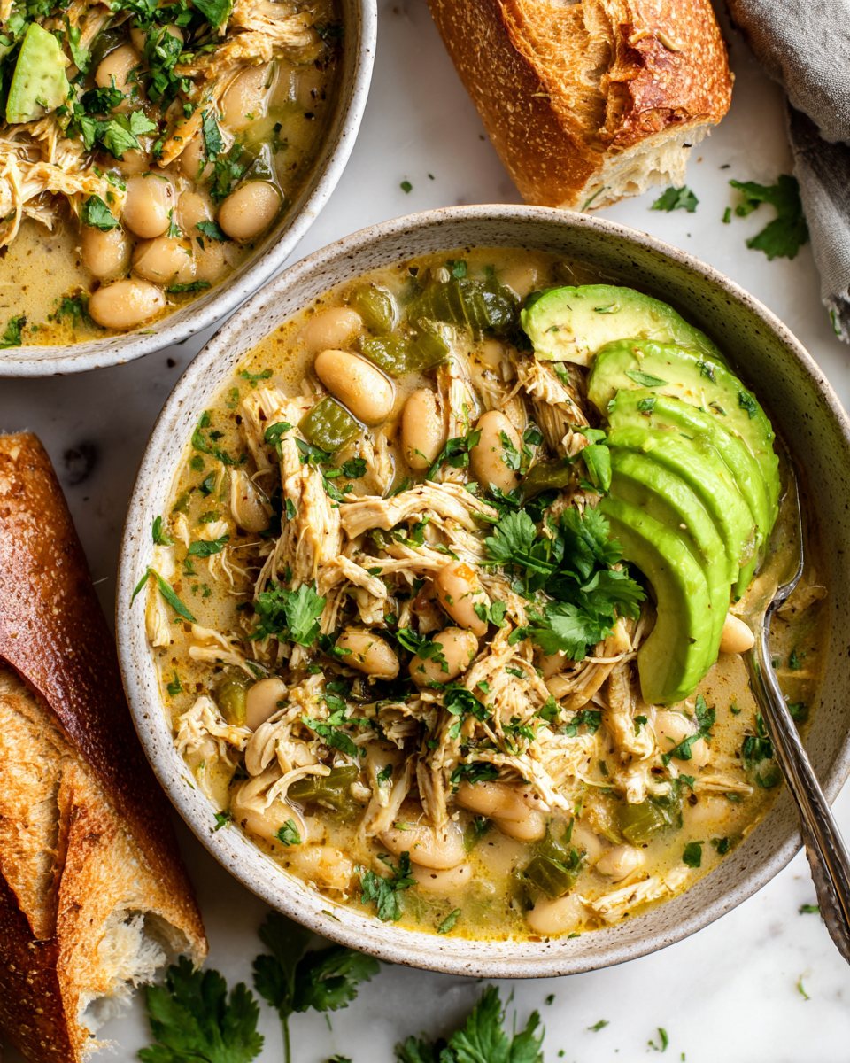 Delizioso Chili di Pollo Bianco Cajun per le Serate Autunnali Chili di pollo bianco cajun: un piatto autunnale ricco e confortante con pollo e spezie cajun.