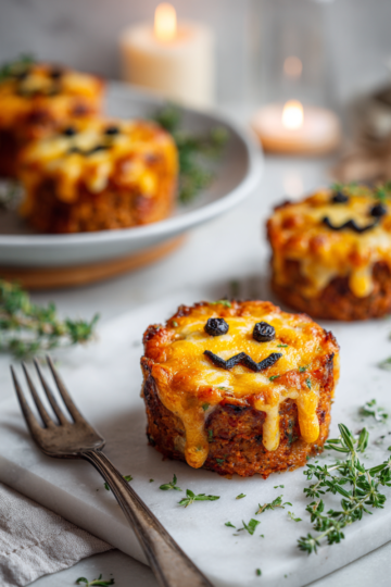 Mini Monster Meatloaf creativi e gustosi, perfetti per Halloween: carne, mozzarella fusa e decorazioni divertenti per grandi e piccini