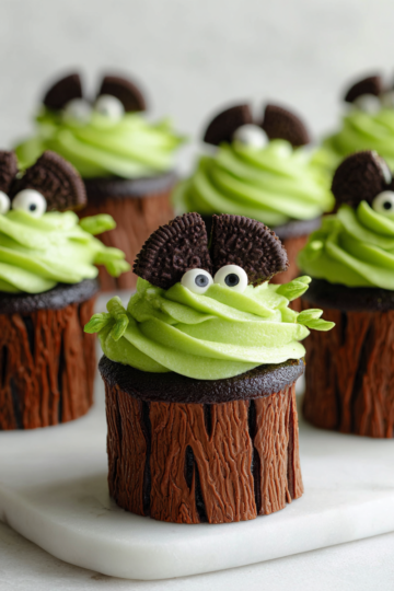 Creepy tree cupcakes decorati per Halloween, perfetti per la festa, con cioccolato e crema al burro colorata