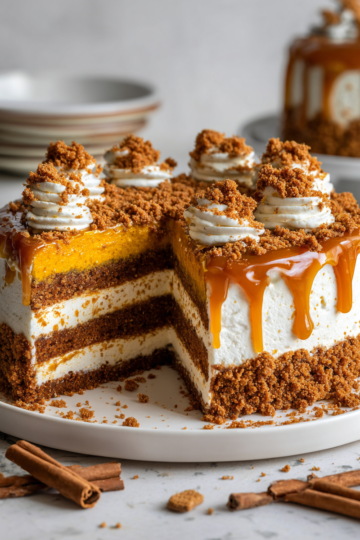 Torta di Zenzero e Zucca per l'Autunno Torta di zenzero e zucca umida e aromatica, ideale per festeggiamenti autunnali con panna montata e salsa di caramello.