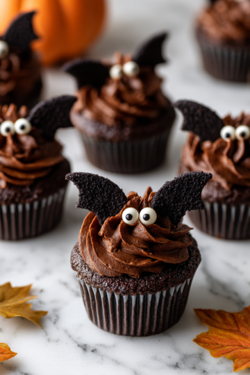 Cupcakes Oreo a Forma di Pipistrello per Halloween Cupcakes Oreo a forma di pipistrello decorati per Halloween