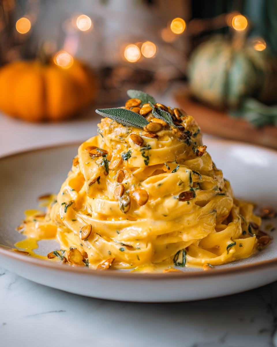 La Cremosa Pasta Alfredo alla Zucca per l'Autunno Pasta Alfredo alla Zucca cremosa con salvia fresca