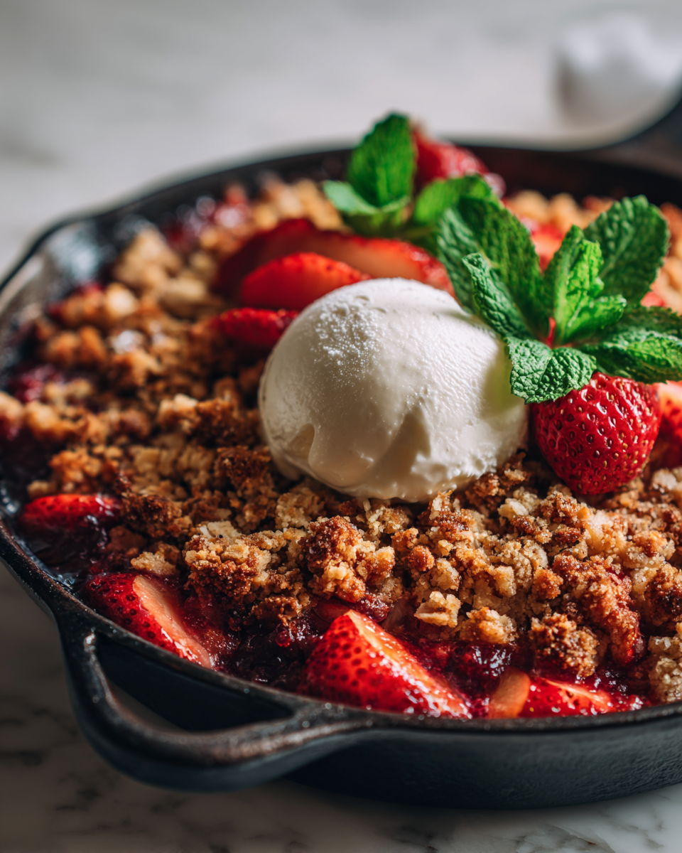 Crumble di Fragole e Mele Autunnale Delizioso crumble di fragole e mele con crosta croccante e frutta dolce, perfetto per dessert autunnali.