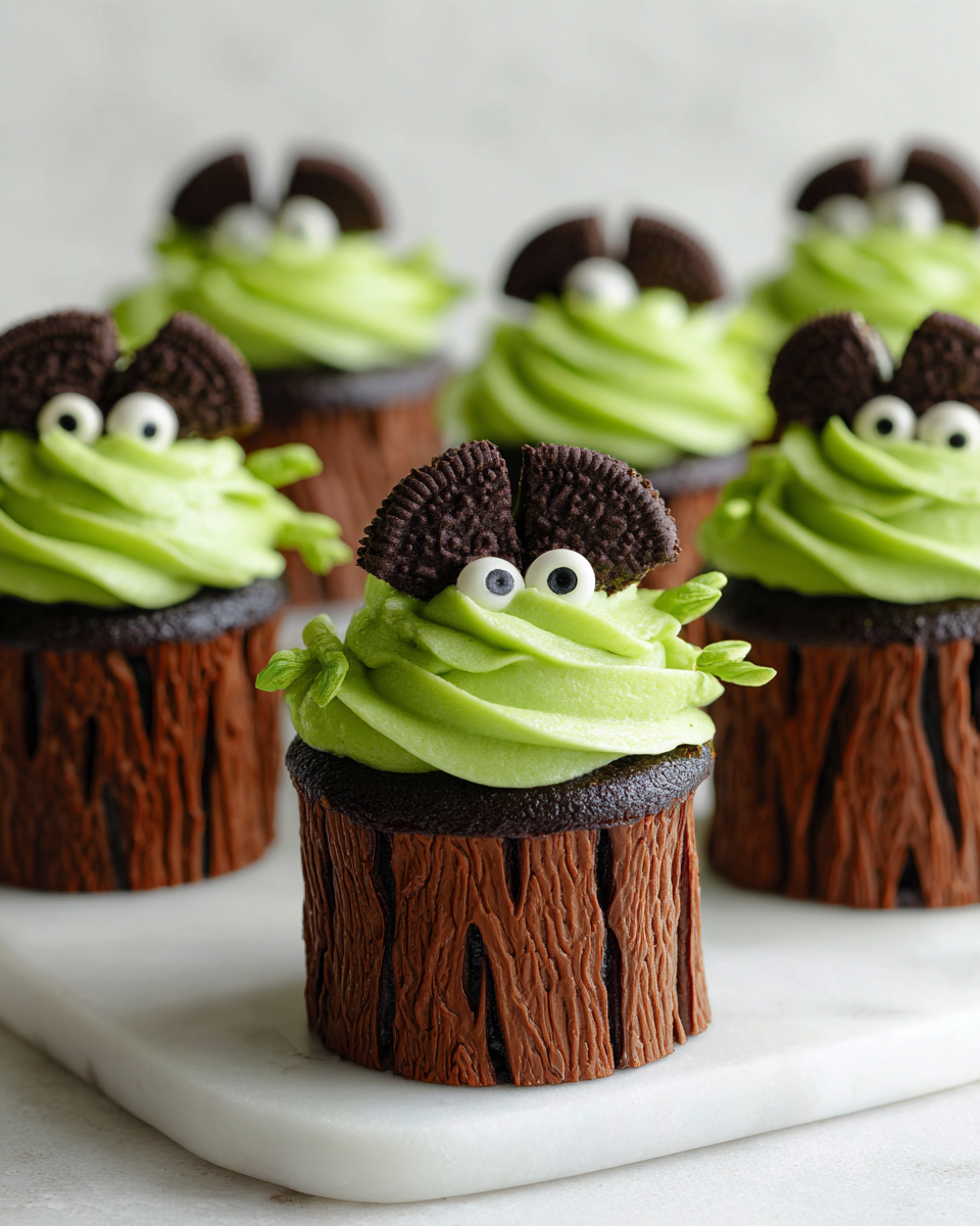 Creepy tree cupcakes decorati per Halloween, perfetti per la festa, con cioccolato e crema al burro colorata