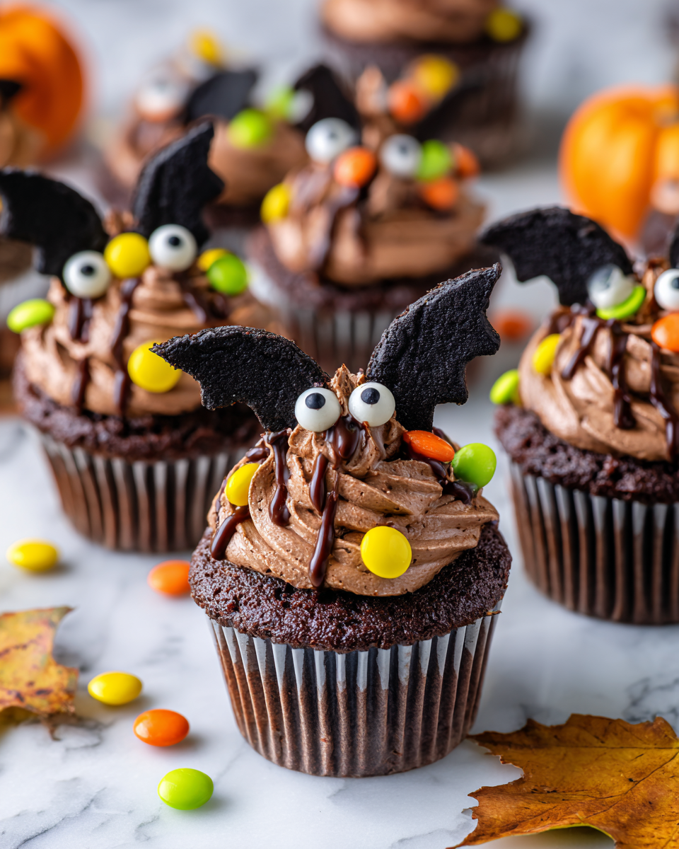Cupcakes Oreo a forma di pipistrello decorati per Halloween