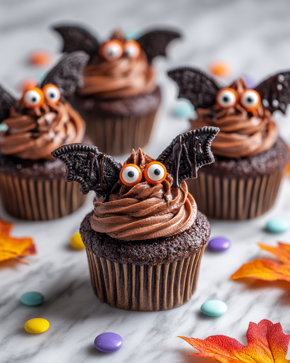 Cupcakes Oreo a forma di pipistrello decorati per Halloween