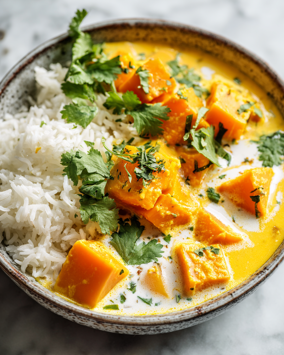 Comfort Food: Curry di Zucchini Butternut con Latte di Cocco Curry di Zucchini Butternut con latte di cocco, un piatto autunnale ricco e cremoso, perfetto per una cena autunnale.