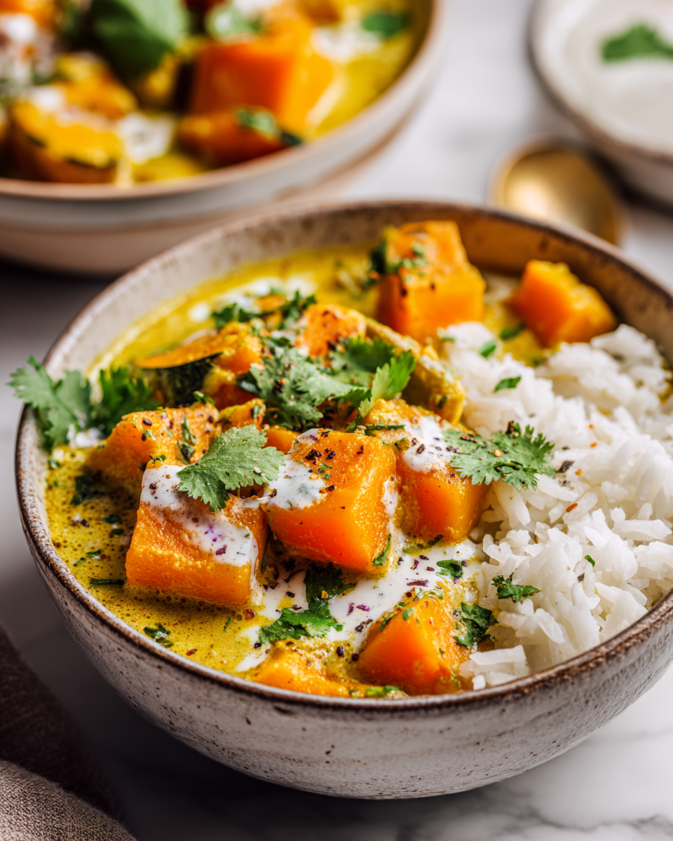 Comfort Food: Curry di Zucchini Butternut con Latte di Cocco Curry di Zucchini Butternut con latte di cocco, un piatto autunnale ricco e cremoso, perfetto per una cena autunnale.