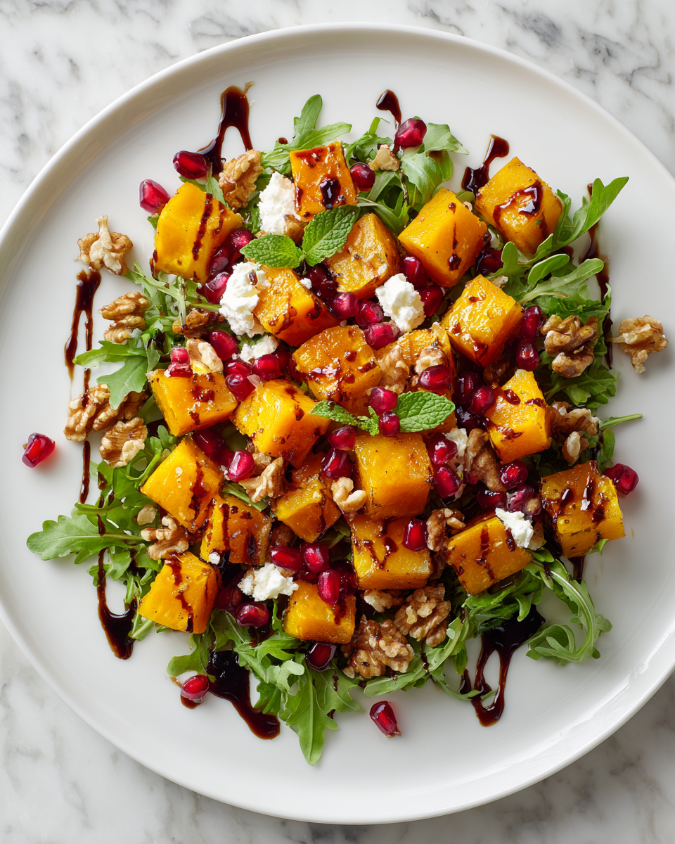 Insalata di Zucca Butternut e Melograno Fresca Insalata di zucca butternut e melograno con feta e noci
