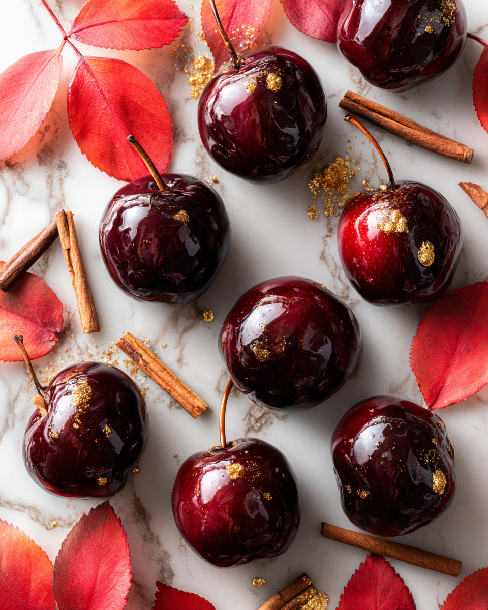 Mele caramellate nere lucide pronte per Halloween
