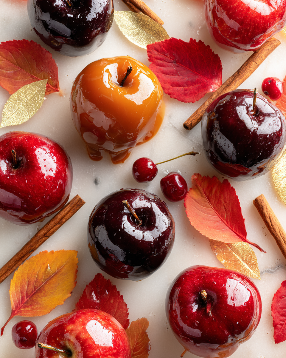 Mele caramellate nere lucide pronte per Halloween