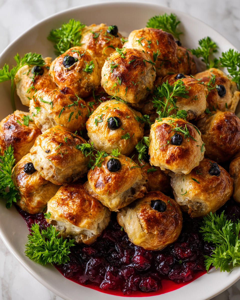 Le Deliziose Mummie di Polpette di Cranberry per Halloween Mummie di polpette di cranberry pronte per Halloween