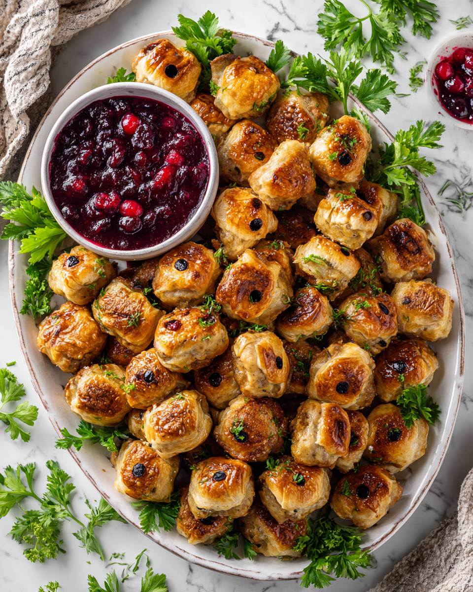 Le Deliziose Mummie di Polpette di Cranberry per Halloween Mummie di polpette di cranberry pronte per Halloween