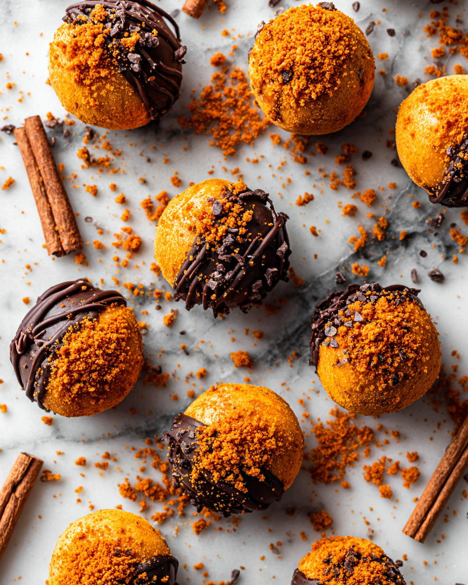 Tartufi di zucca Biscoff decorati, dolci autunnali perfetti come regalo per le festività