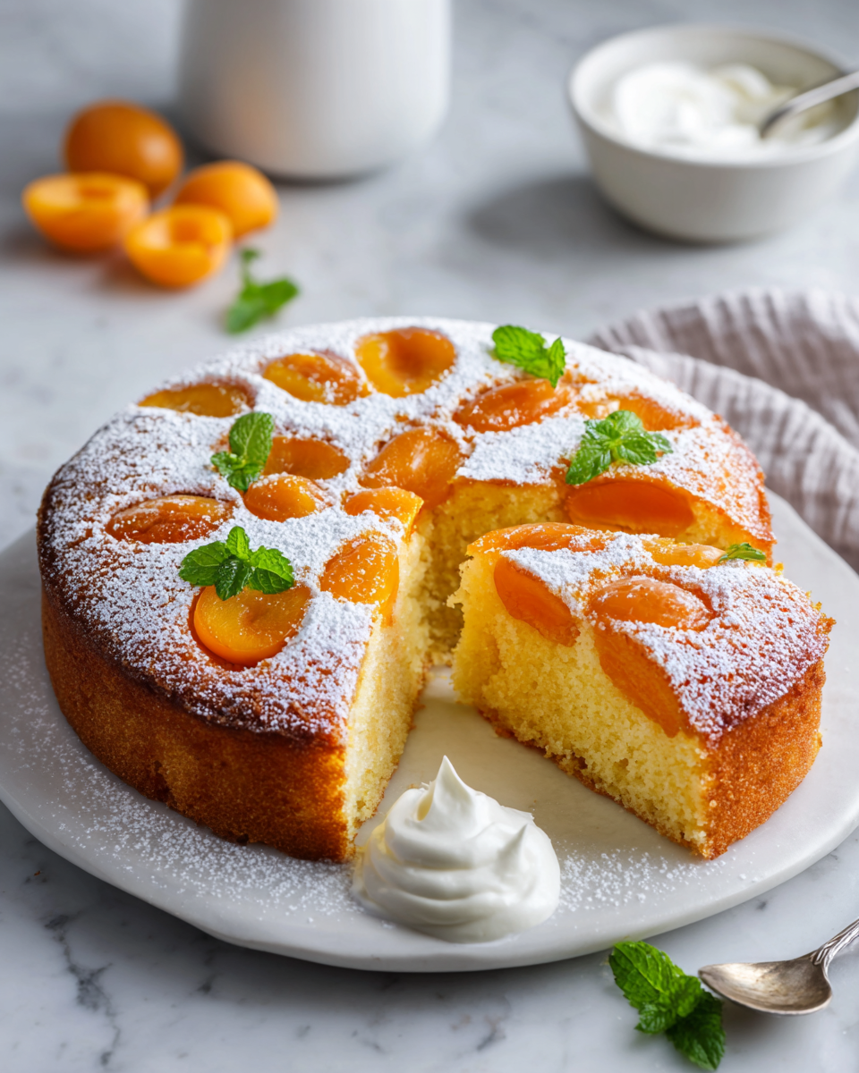 Deliziosa torta di albicocca, miele e limone Torta di albicocca al miele e limone, dolce estivo, facile ricetta italiana.