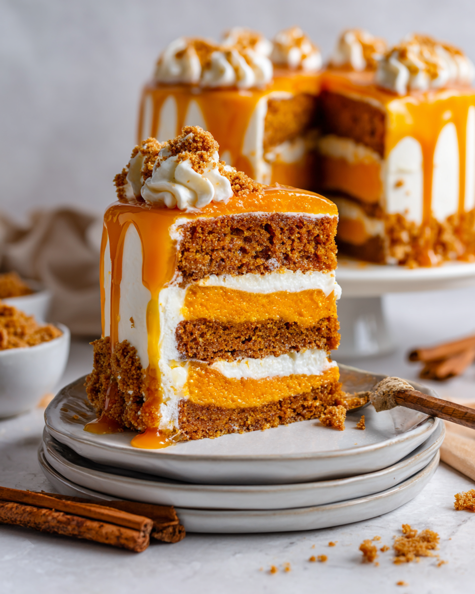 Torta di Zenzero e Zucca per l'Autunno Torta di zenzero e zucca umida e aromatica, ideale per festeggiamenti autunnali con panna montata e salsa di caramello.