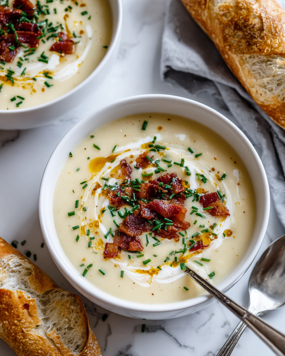 Zuppa Cremosa di Patate per Serate Autunnali Zuppa cremosa di patate, comfort food autunnale, ricetta semplice, ingredienti freschi, piatto caldo e avvolgente.