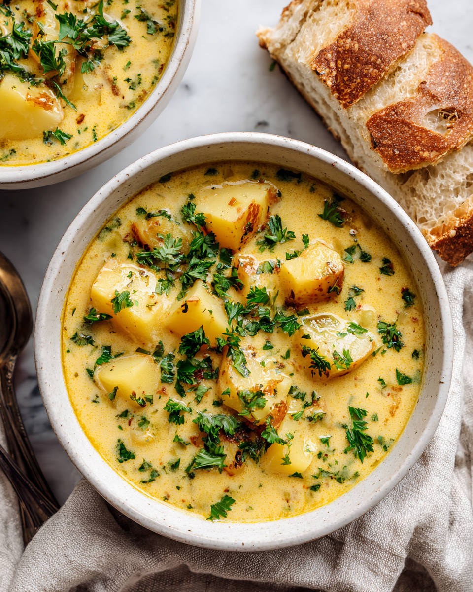 Una Confortante Zuppa di Patate per l'Autunno Deliziosa zuppa di patate cremosa, un comfort food perfetto per le serate autunnali in Italia, veloce da preparare e nutriente.