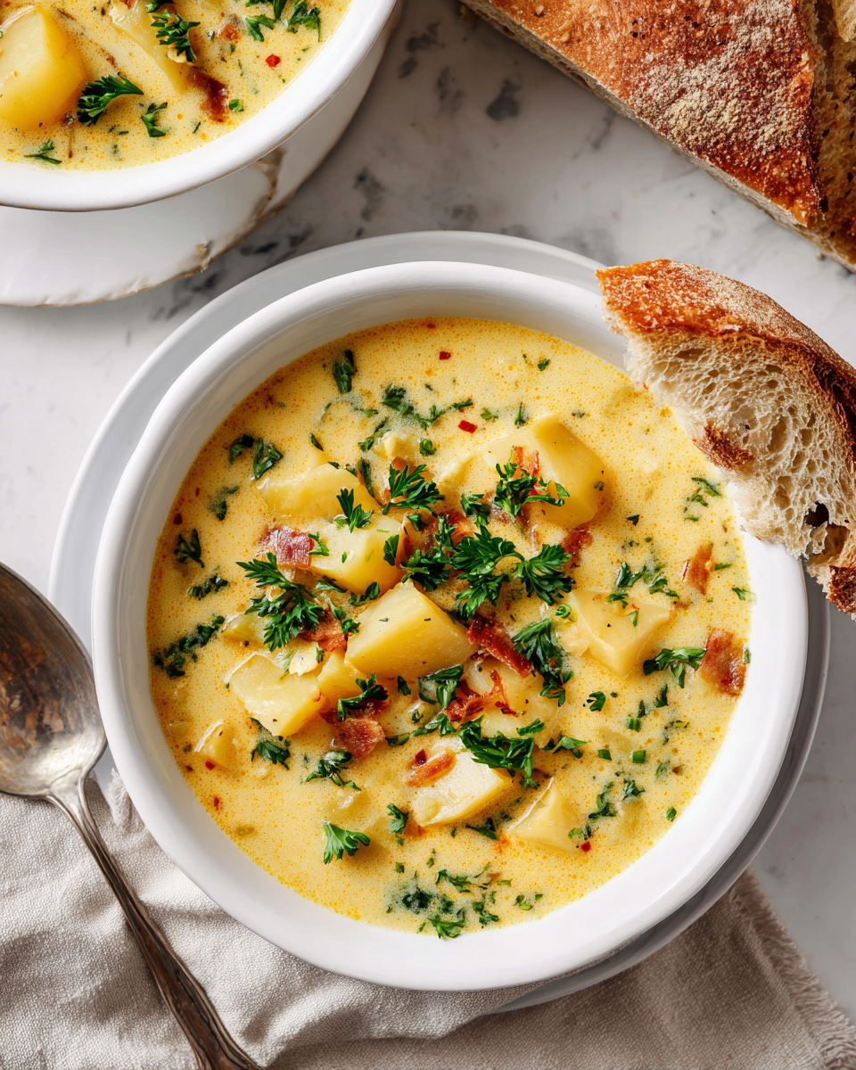 Una Confortante Zuppa di Patate per l'Autunno Deliziosa zuppa di patate cremosa, un comfort food perfetto per le serate autunnali in Italia, veloce da preparare e nutriente.