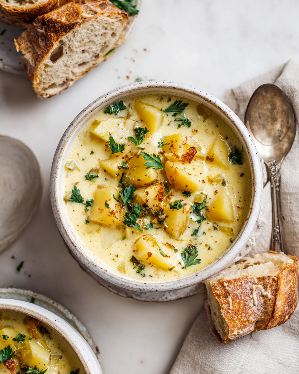 Una Confortante Zuppa di Patate per l'Autunno Deliziosa zuppa di patate cremosa, un comfort food perfetto per le serate autunnali in Italia, veloce da preparare e nutriente.