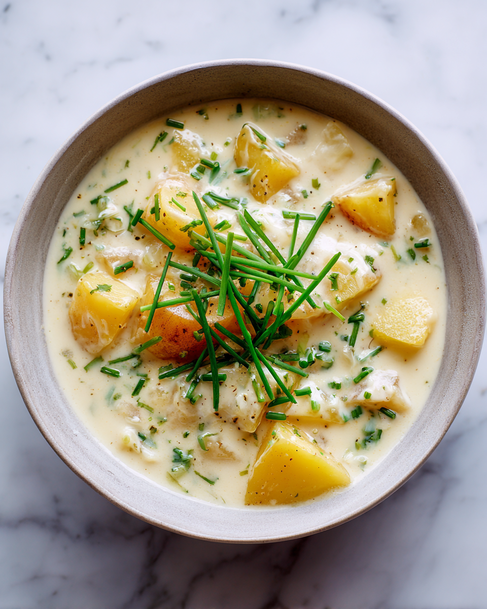 Zuppa di patate irlandese cremosa, confortante e ricca di sapore, ideale per l'autunno.