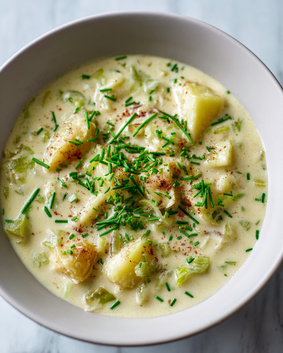Zuppa di patate irlandese cremosa, confortante e ricca di sapore, ideale per l'autunno.