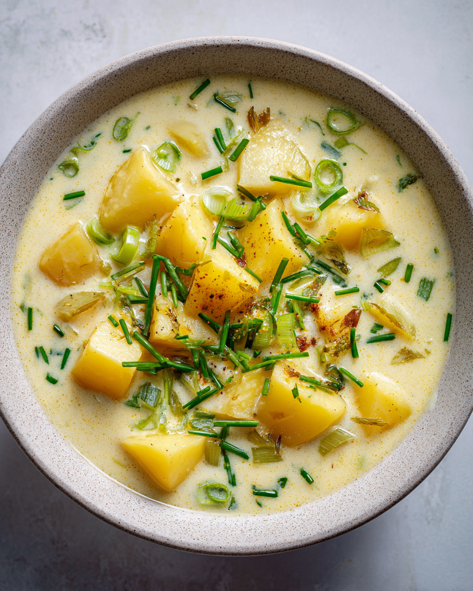 Zuppa di patate irlandese cremosa, confortante e ricca di sapore, ideale per l'autunno.