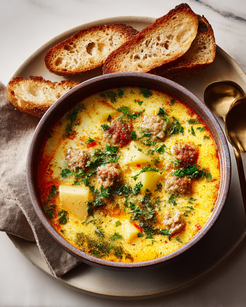 Semplice Zuppa di Patate con Salsicce Ricetta semplice di zuppa di patate con salsicce italiane, comfort food ideale per l'autunno.