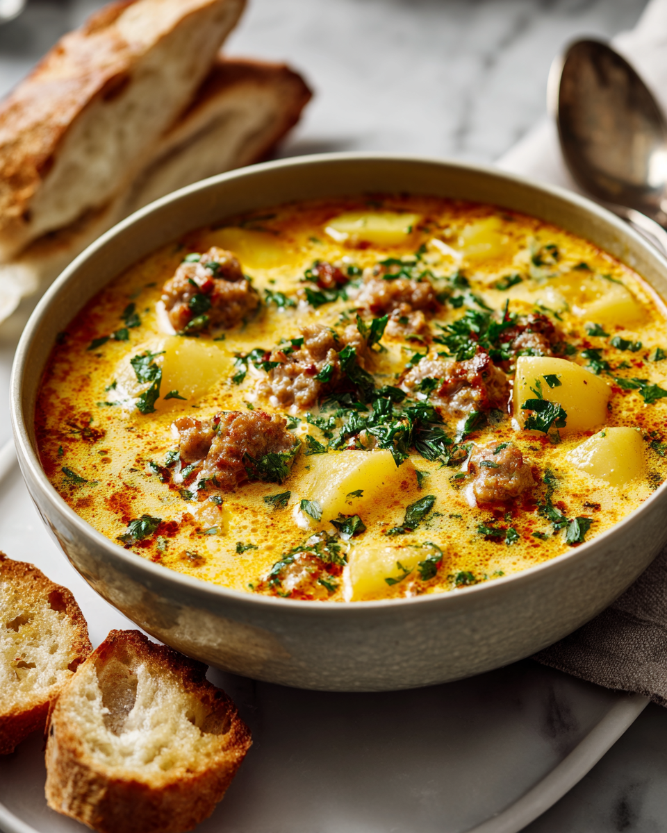 Semplice Zuppa di Patate con Salsicce Ricetta semplice di zuppa di patate con salsicce italiane, comfort food ideale per l'autunno.