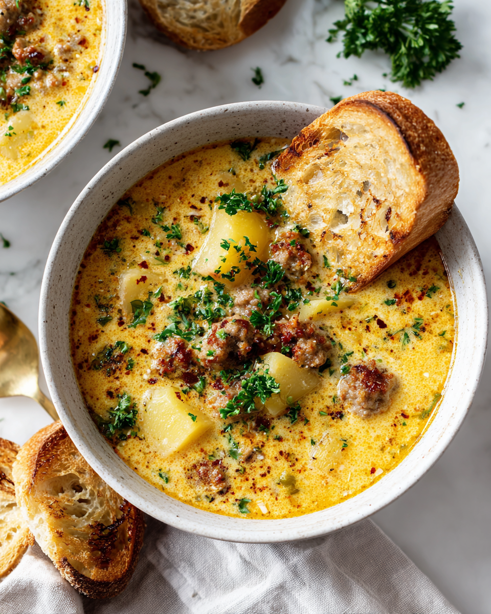 Semplice Zuppa di Patate con Salsicce Ricetta semplice di zuppa di patate con salsicce italiane, comfort food ideale per l'autunno.